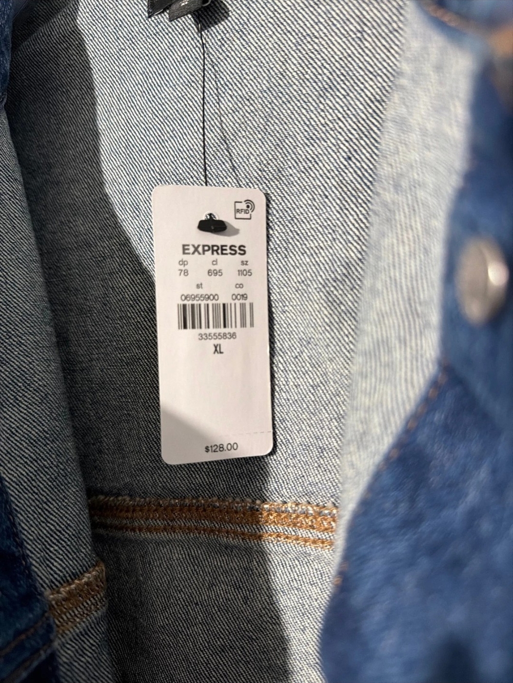 Express Blue Denim Belted Jacket Size L (NWT) - Picture 8 of 8